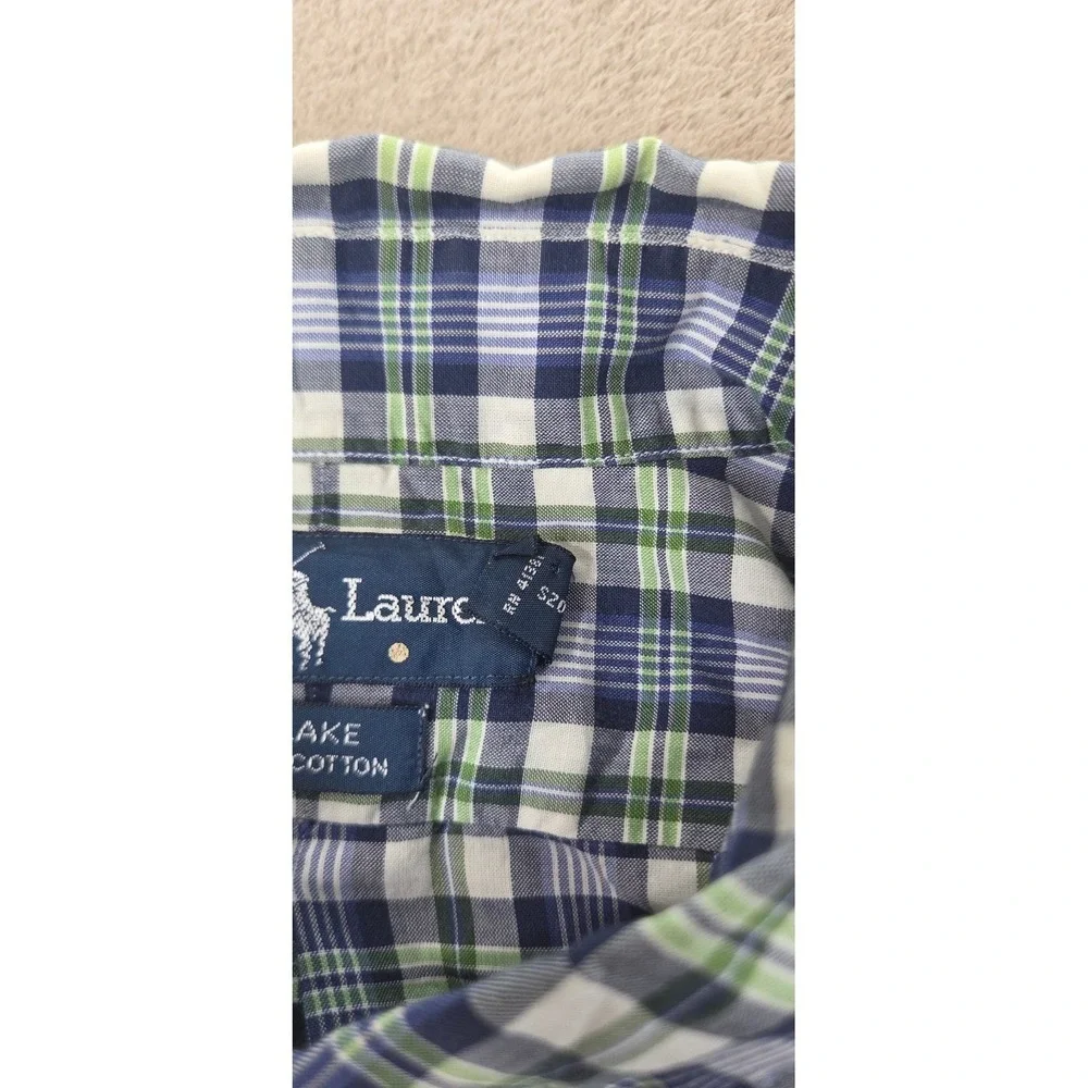 Vintage Polo Ralph Lauren Blake Polo Shirt Men 2XL Blue Plaid Pleated S/S EUC